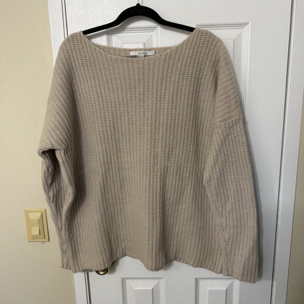 BODEN Chunky Oversized Ribbed Boatneck Beige Sweater Wool Blend Size 16